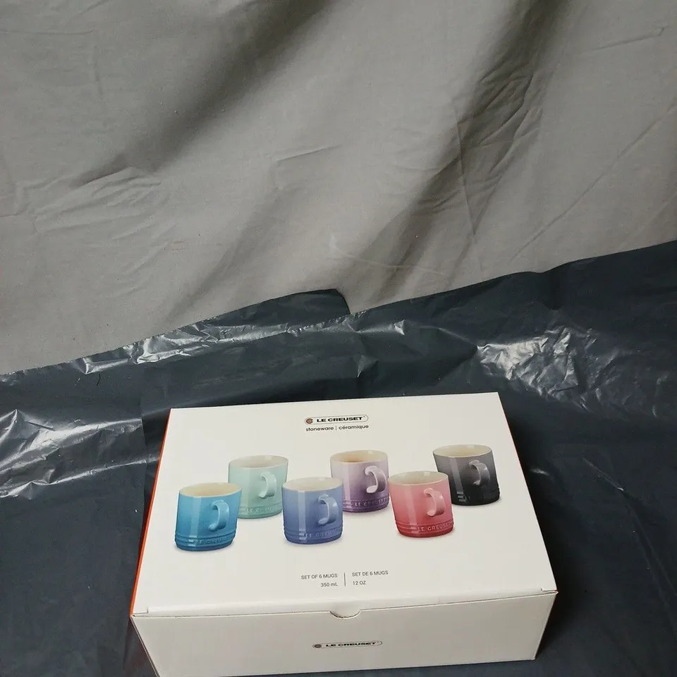 LE CREUSET STONEWARE 6 MUGS SET – 350ML – ASSORTED PASTEL COLOURS (BOXED)