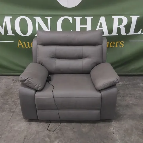 QUALITY DESIGNER ROMAN PISA GREY FABRIC UPHOLSTERED ELECTRIC RECLINER