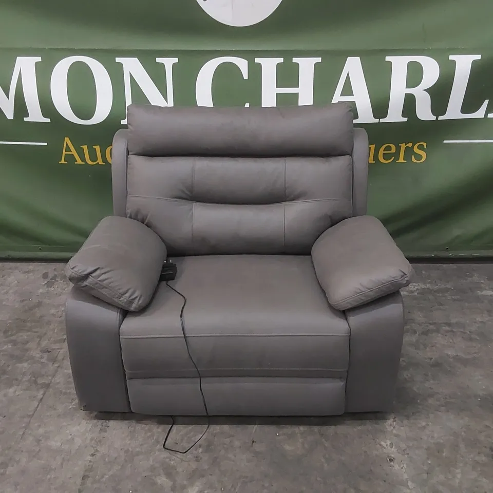 QUALITY DESIGNER ROMAN PISA GREY FABRIC UPHOLSTERED ELECTRIC RECLINER