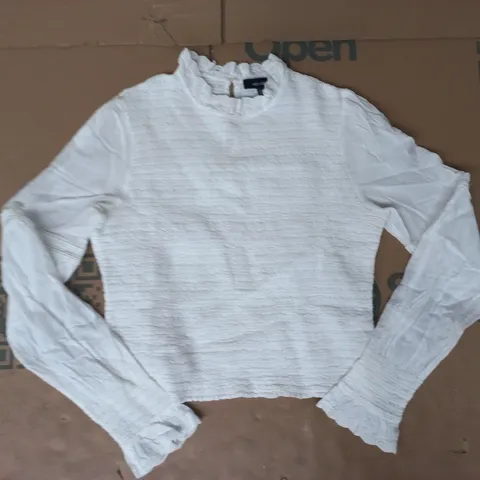 ME + EM WHITE TEXTURED LONG-SLEEVE BLOUSE SIZE UK 12