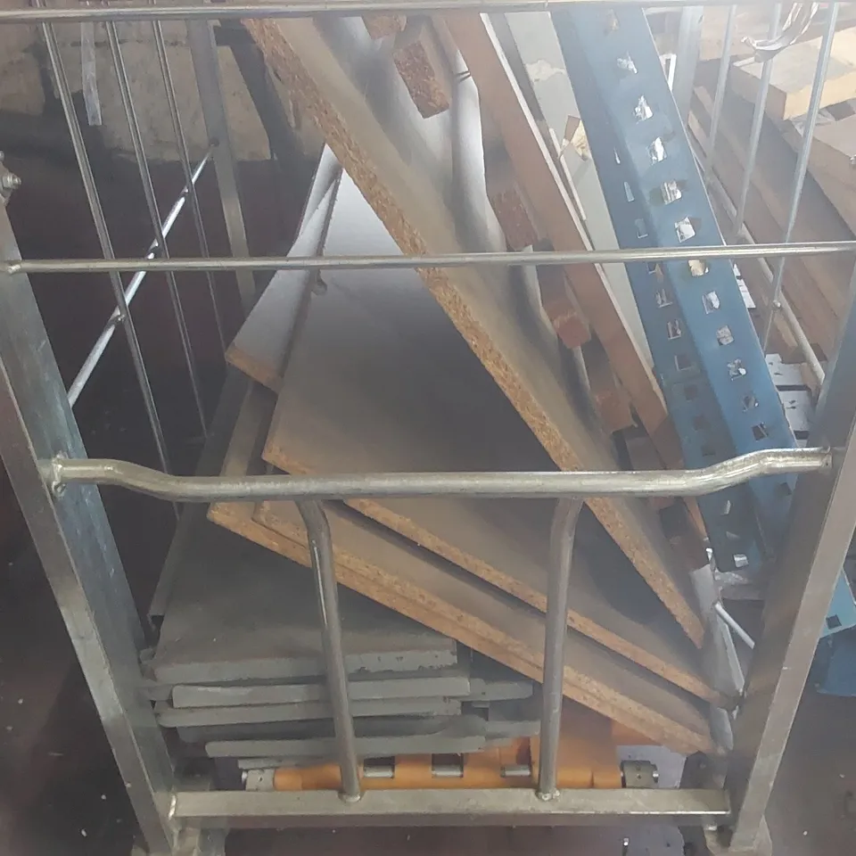 CAGE OF ASSORTED WAREHOUSE RACKING PARTS - CAGE NOT INCLUDED