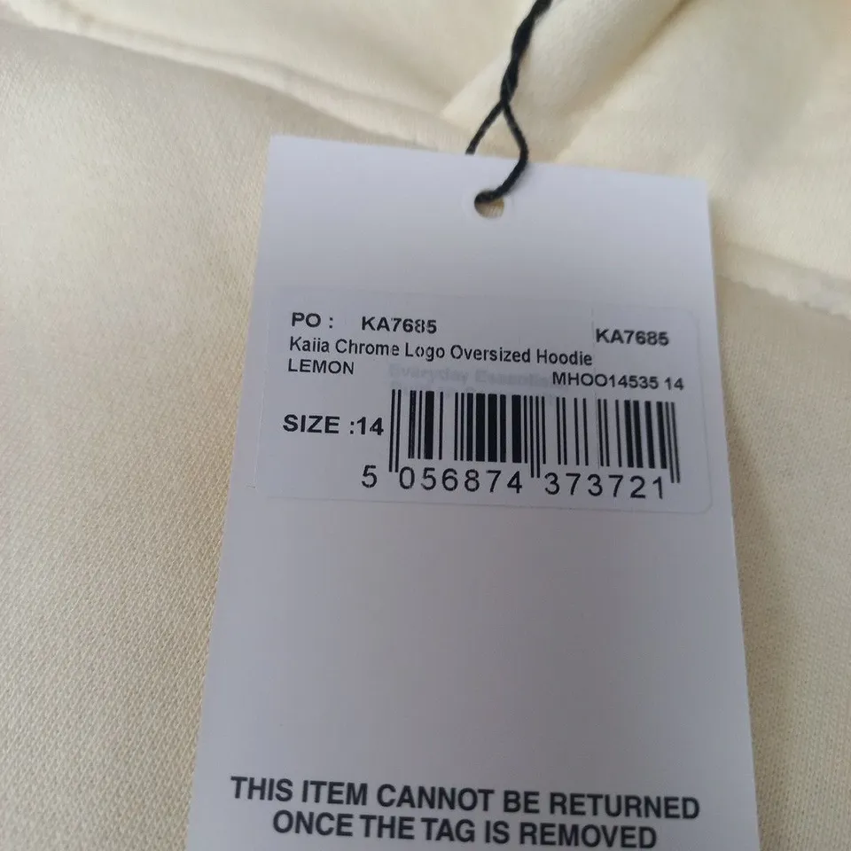 KAIIA CHROME LOGO OVERSIZED HOODIE – LEMON – UK 14