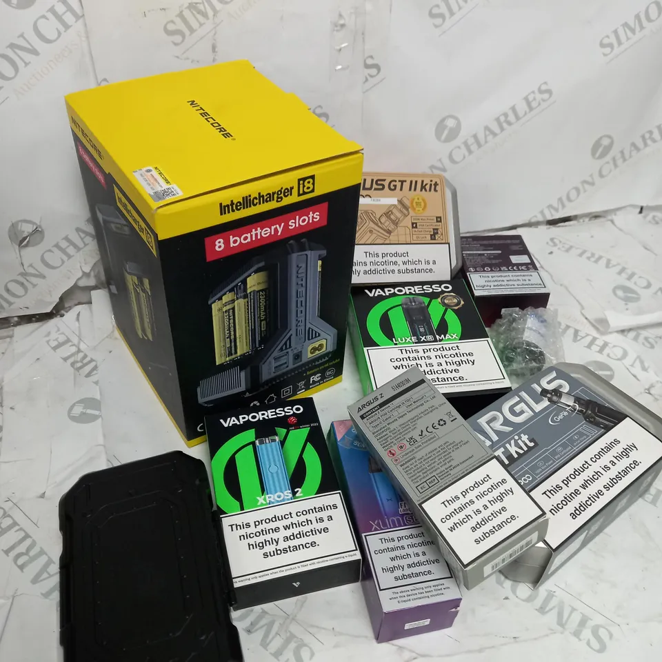 BOX OF APPROXIMATELY 10 ASSORTED E-CIG PRODUCTS TO INCLUDE TENET, OXVA, VAPORESSO ETC