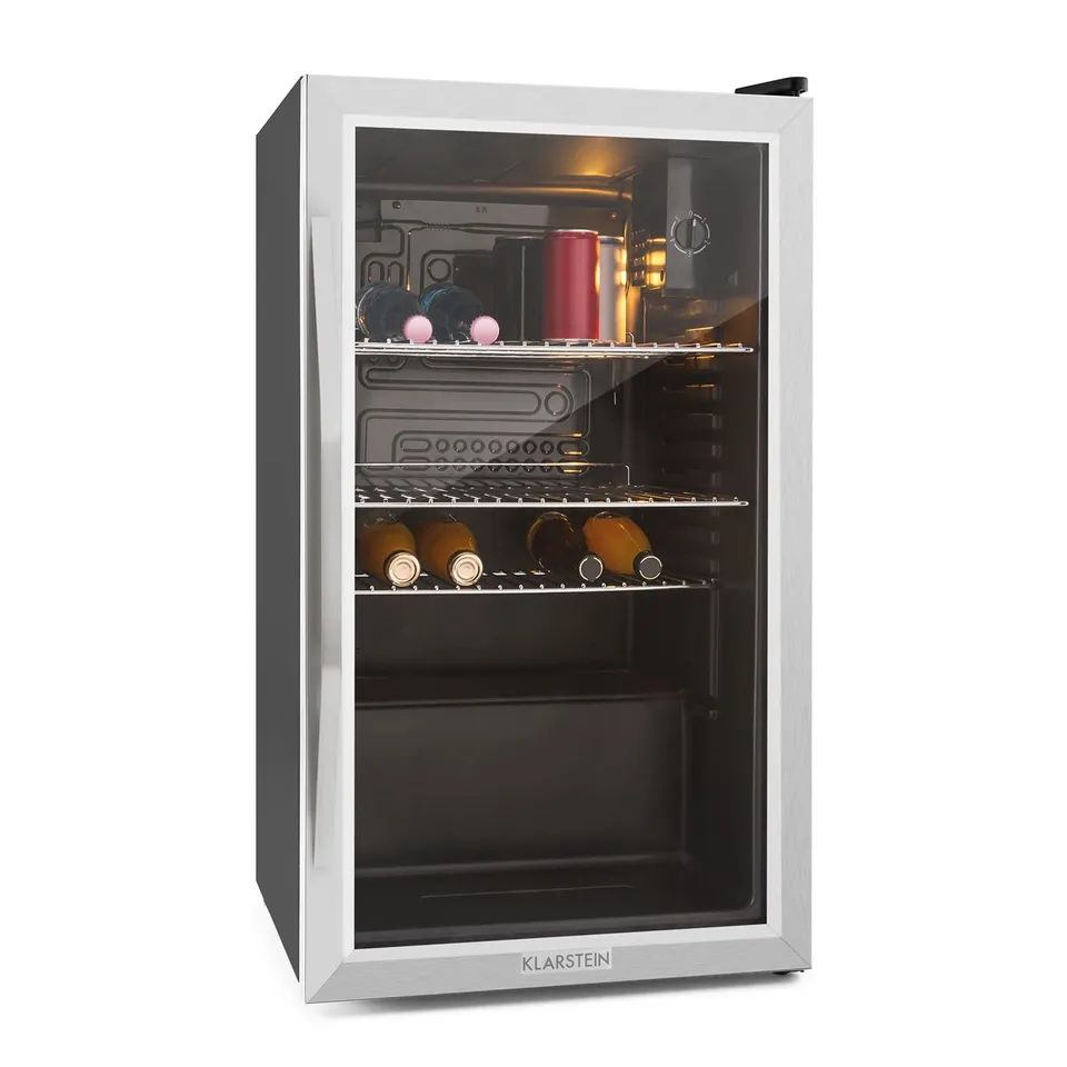 BOXED KLARSTEIN BEERSAFE 85CM 80L DRINKS FRIDGE WITH GLASS DOOR​ SILVER