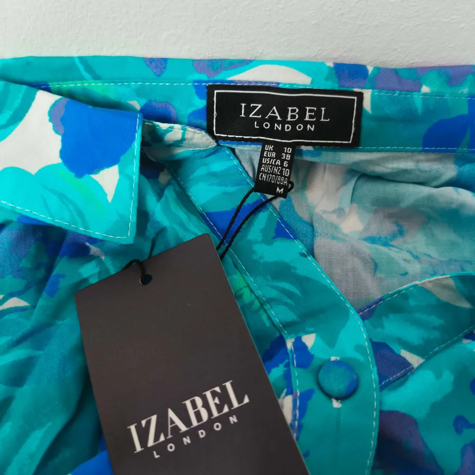 IZABEL LONDON WOMEN'S FLORAL DRESS – UK 10 (EU 38), TURQUOISE/BLUE