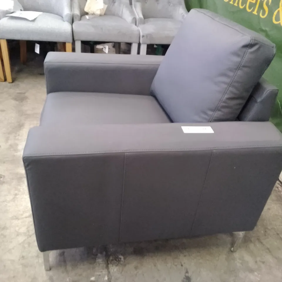 QUALITY DESIGNER ARMCHAIR - DARK GREY LEATHER
