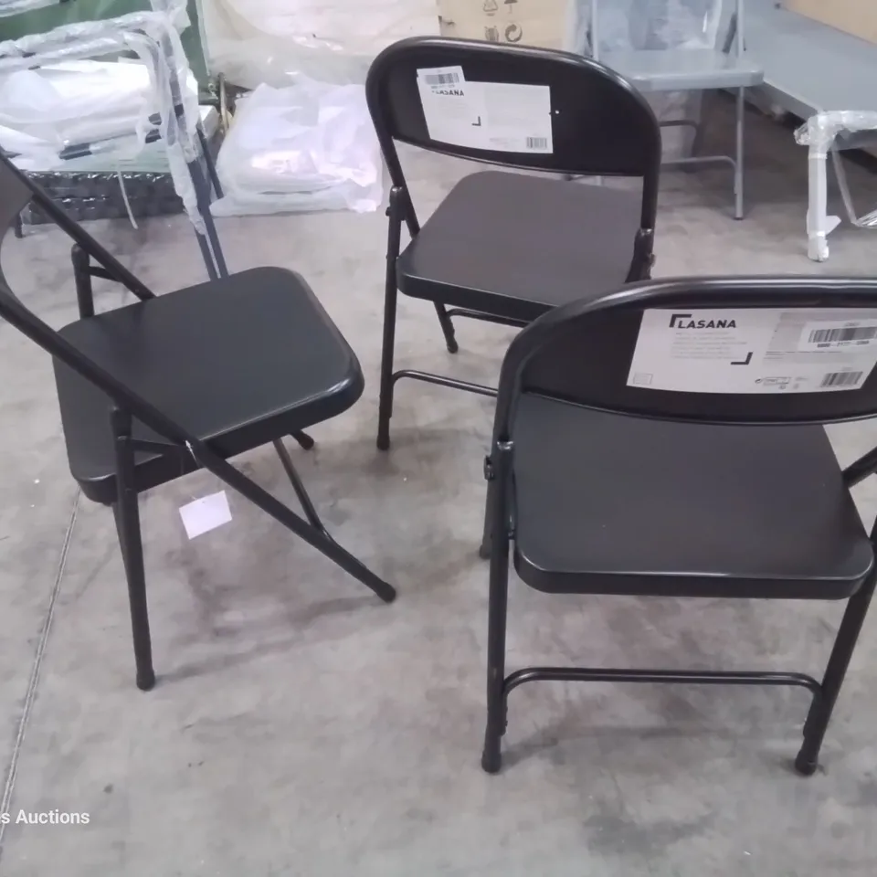 THREE LASANA METAL FOLDING CHAIRS BLACK