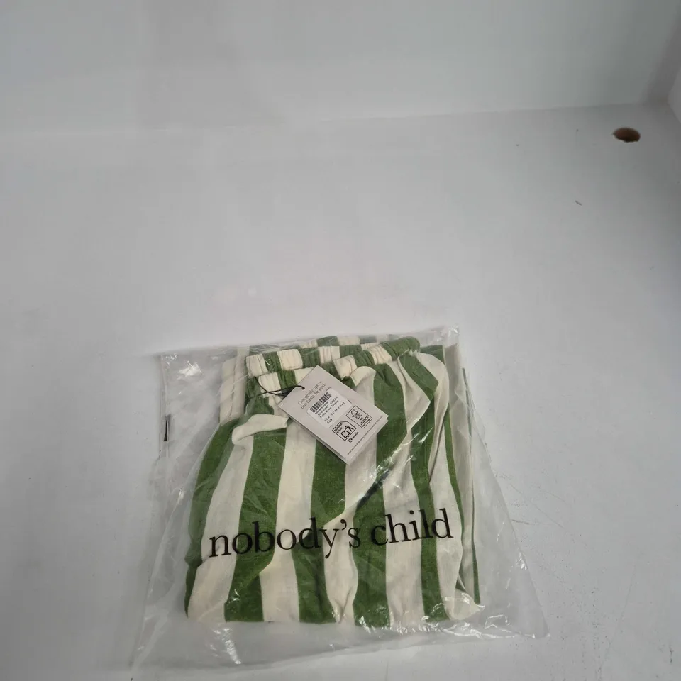 UK6 NOBODY'S CHILD PETITE REESE TROUSER – GREEN & WHITE STRIPE (EU34 / USA2)