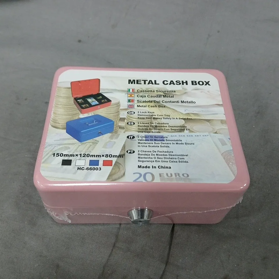 METAL CASH BOX – PINK, WITH KEY LOCK, 150 × 120 × 80 MM