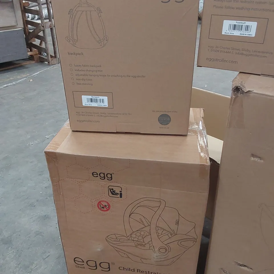 BOXED EGG³ STROLLER SET, GUN METAL & OLIVE BLACK - INCLUDING STROLLER, CARRYCOT, CAR SEAT WITH BASE, PRAM ACCESSORIES (4 BOXES)