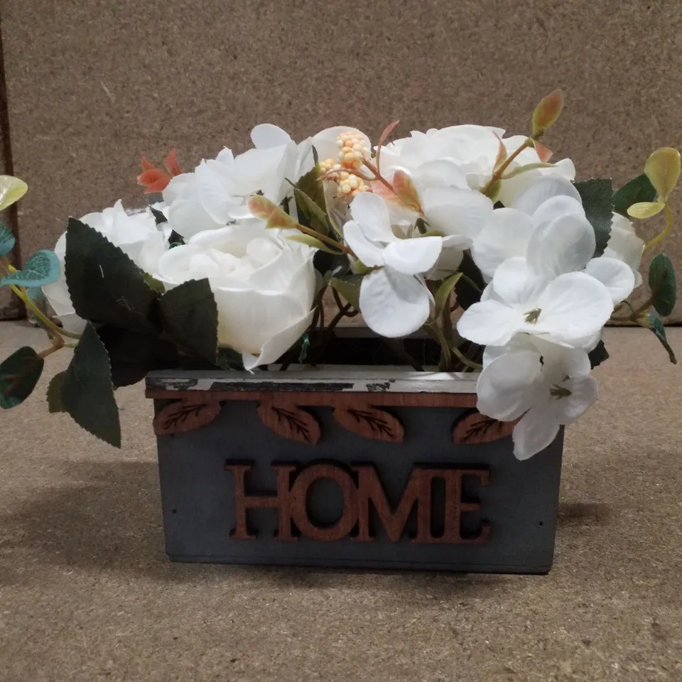 COUNTRY STYLE FAKE HYDRANGEA PEONY IN WOODEN VASE TABLETOP CENTERPIECE