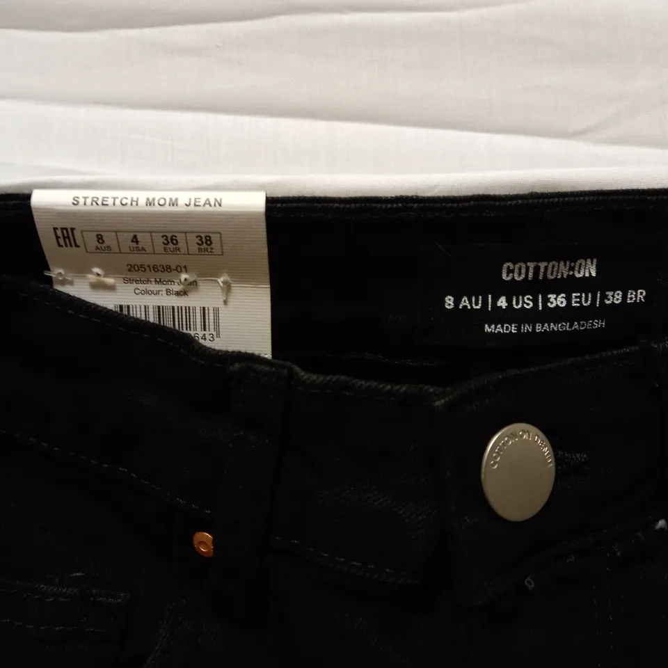 BOX OF APPROX 25 BRAND NEW COTTON:ON STRETCH MOM JEANS - BLACK SIZE AUS 8