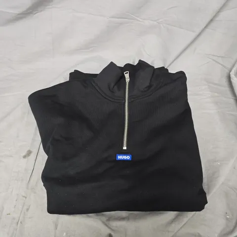 HUGO BLACK QUARTER-ZIP SWEATSHIRT, SIZE S