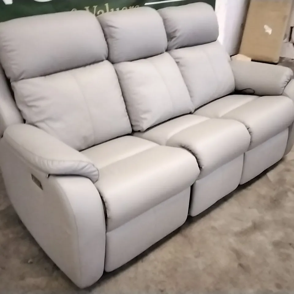 QUALITY BRITISH DESIGNED & MANUFACTURED G PLAN KINGSBURY 3 SEATER POWER RECLINER SOFA CAMBRIDGE GREY LEATHER
