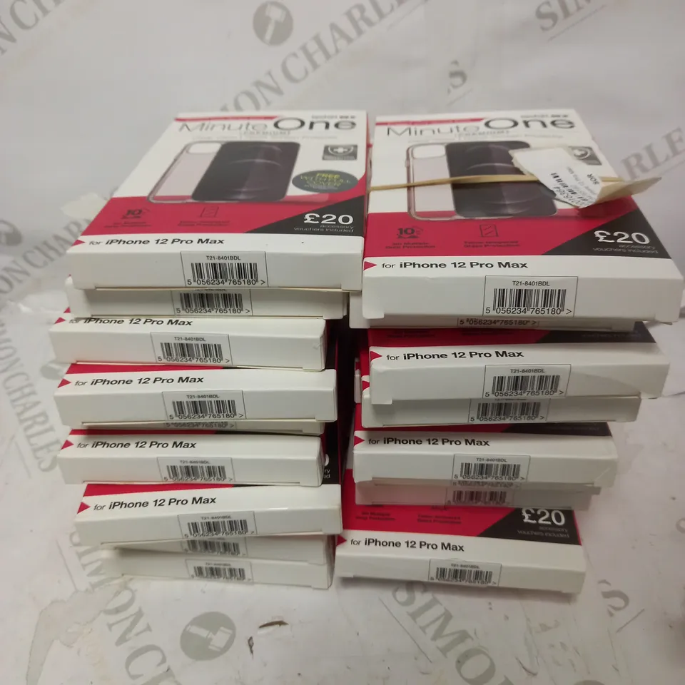 BOX OF 20 MINUTE ONE CLEAR CASE & SCREEN PROTECTOR KITS FOR IPHONE 12 PRO MAX