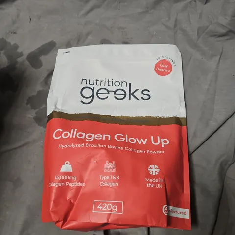 NUTRITION GEEKS COLLAGEN GLOW UP – HYDROLYSED BRAZILIAN BOVINE COLLAGEN POWDER, 420G