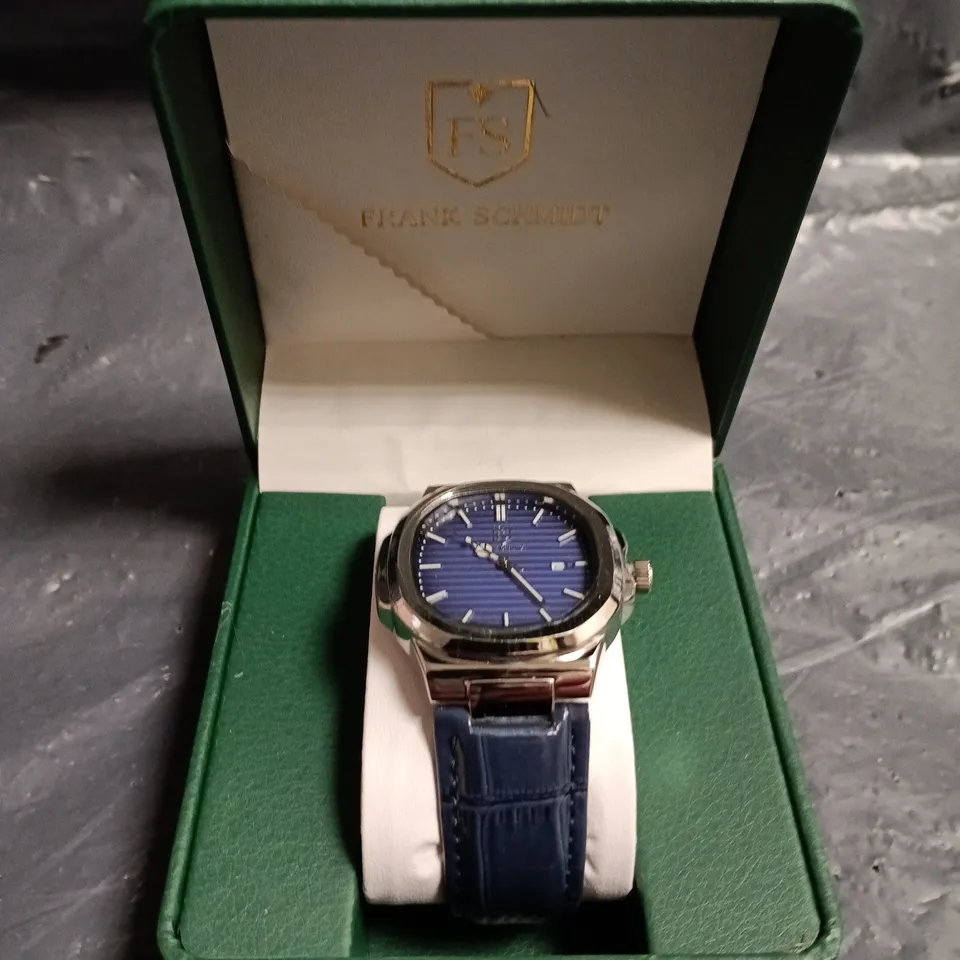 MENS FRANK SCHMIDT WATCH – TEXTURED DIAL WITH DATE – LEATHER STRAP