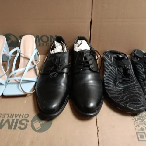 BOX OF APPROXIMATELY 15 ASSORTED PAIRS OF SHOES AND FOOTWEAR ITEMS IN VARIOUS COLOURS, STYLES, AND SIZES - COLLECTION ONLY