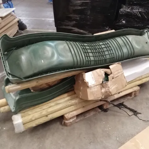PALLET OF ASSORTED PLUM OUTDOOR PLAY PARTS AND PIECES 