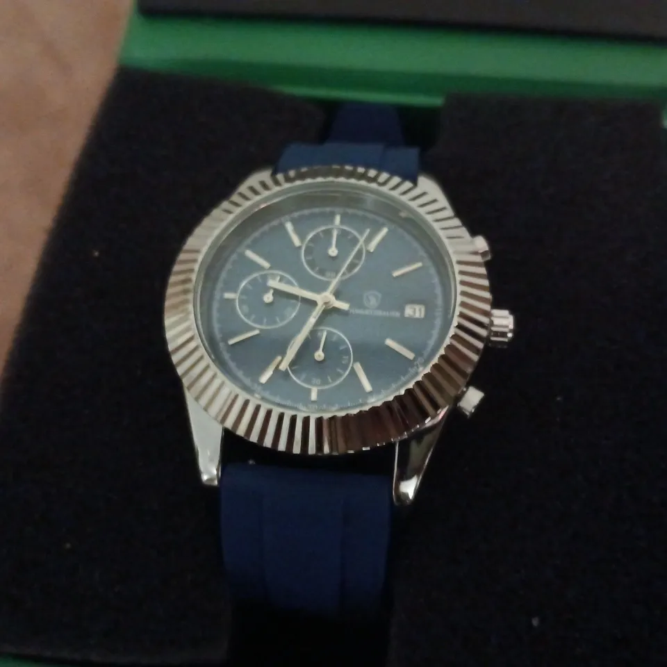 SCHWARTZBAUER CHRONOGRAPH WRISTWATCH WITH BLUE DIAL – BOXED