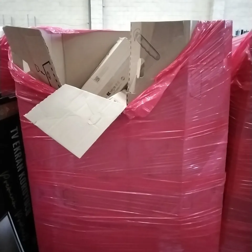 A PALLET OF VARIOUS ITEMS TO INCLUDE. HOMIDEC, LARGE ASSORTMENT OF TOILET ROLLS, AIR FYER, HEATED BLANKET AND DISH RACK 