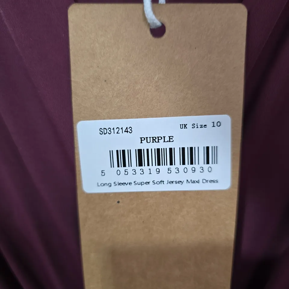 UK SIZE 10 JOLIE MOI PURPLE LONG SLEEVE MAXI JERSEY DRESS