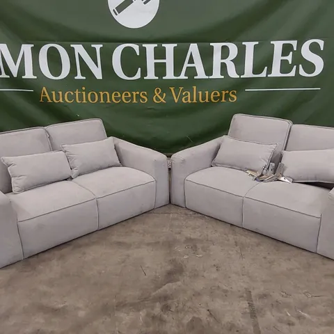 SET OF 2 MICHIGAN DOVE GREY PLUSH FABRIC 2 SEATER SOFA (MISSING SOME BOLTS)