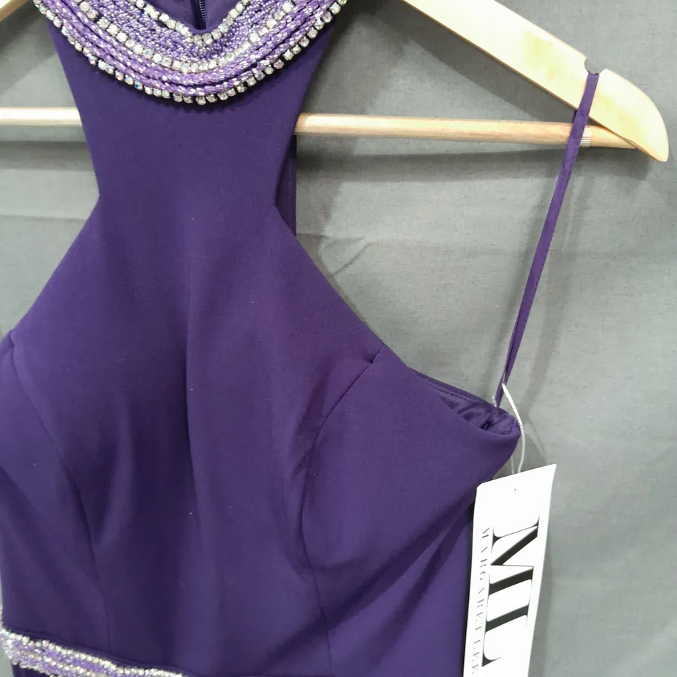 MARGARET LEE BY CARL M EMBELLISHED HALTER NECK DRESS IN PURPLE - 10
