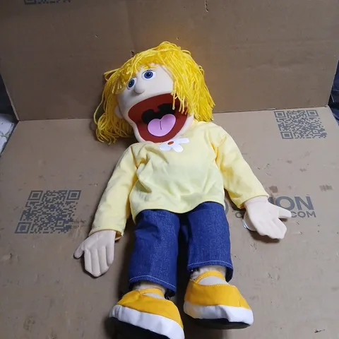 SILLY PUPPETS PLUSH HAND PUPPET – YELLOW-HAIRED CHARACTER IN YELLOW TOP AND BLUE JEANS