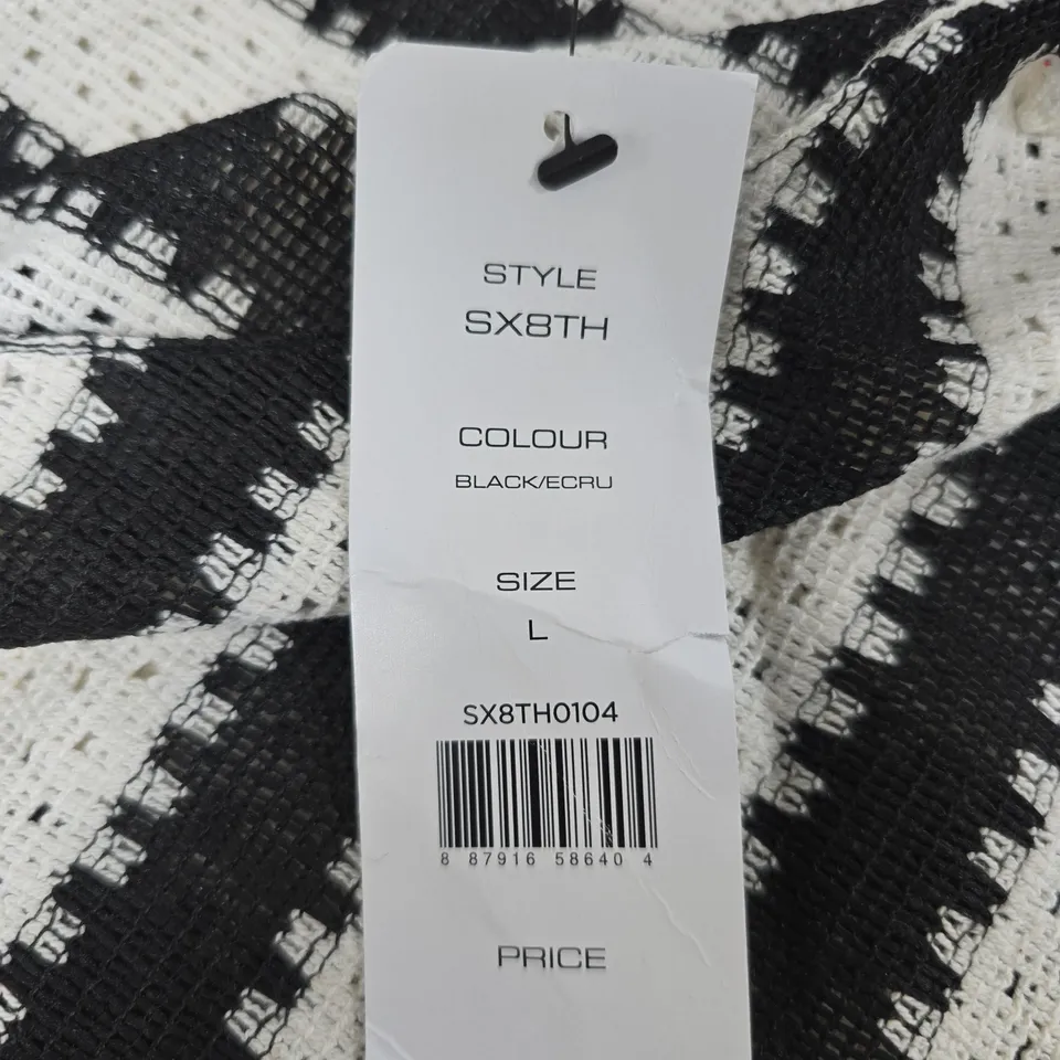 FRENCH CONNECTION WOMEN'S DRESS – BLACK & ECRU STRIPE LACE – SIZE L (STYLE SX8TH)
