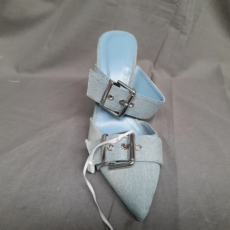 BERSHKA LIGHT BLUE DENIM HIGH HEEDS OPEN TOE - SIZE 38