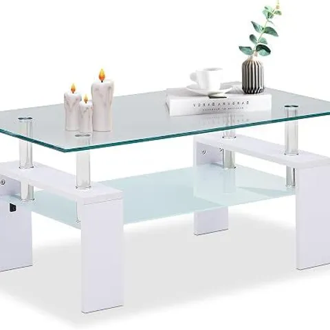 BOXED TUKAILAI RECTANGLE CLEAR GLASS COFFEE TABLE - WHITE (1 BOX)