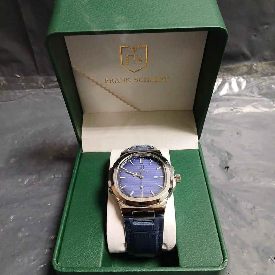 MENS FRANK SCHMIDT WATCH – TEXTURED DIAL WITH DATE – LEATHER STRAP