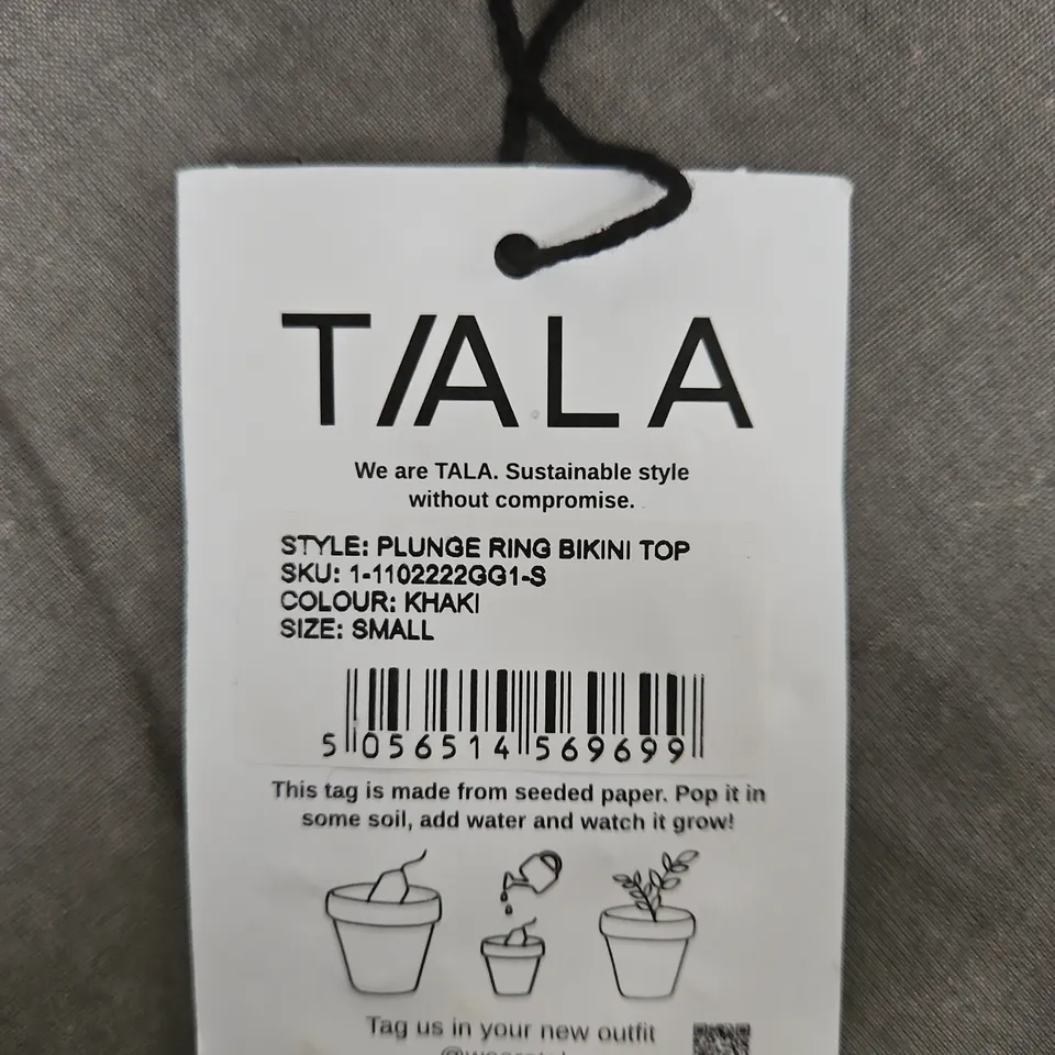 TALA PLUNGE RING BIKINI TOP – KHAKI, SIZE SMALL