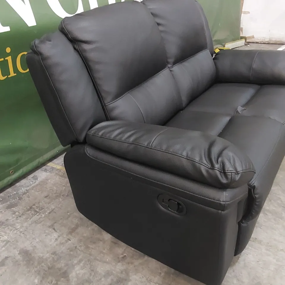 DESIGNER 2 SEATER FAUX LEATHER MANUAL RECLINER SOFA - BLACK