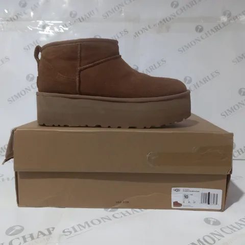 BOXED PAIR OF UGG ULTRA MINI PLATFORM SHOES IN BROWN UK SIZE 8