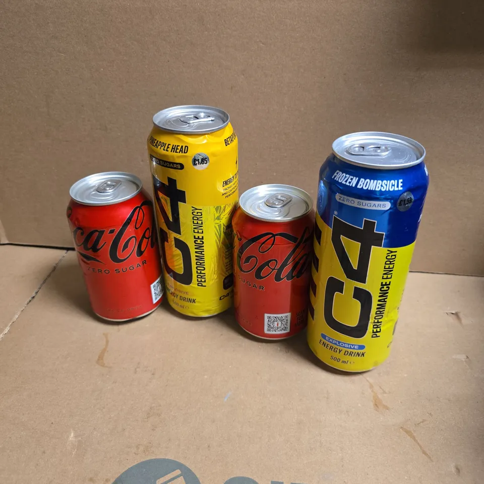 APPROXIMATELY 18 ASSORTED DRINKS TO INCLUDE C4 FORZEN BOMBSICLE, COCA COLA ZERO, C4 PINEAPPLE HEAD, ETC - COLLECTION ONLY