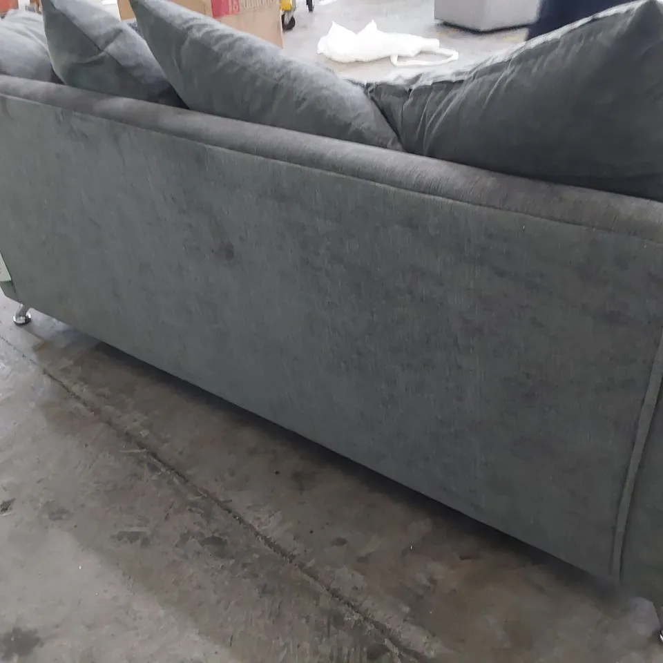 DESIGNER THREE SEATER SOFA WITH SCATTER CUSHIONS GREY FABRIC 