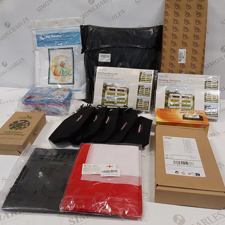 16 BRAND NEW ITEMS TO INCLUDE: LUNCH BOX, LEAF GARLAND, PILLOWCASE, ST GEORGES FLAG, PACK OF 45 DECO CLIPS