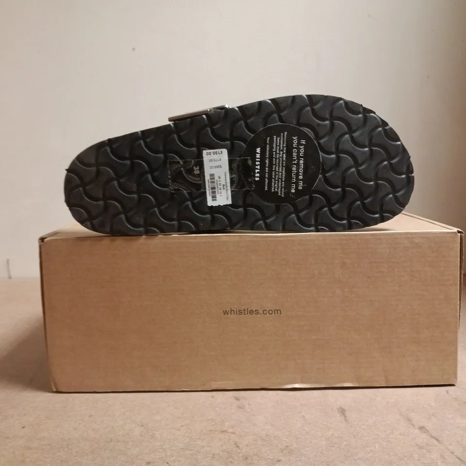 BOXED PAIR OF WHISTLES OPEN TOE SANDALS IN BLACK SIZE EU 38
