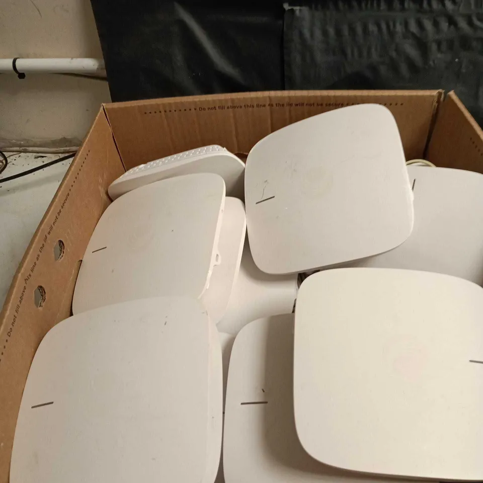 BOX OF APPROXIMATELY 12 CAMBIAN WI FI INDOOR ACCESS POINTS AND APPLE WATCH MAGNETIC CHARGERS 