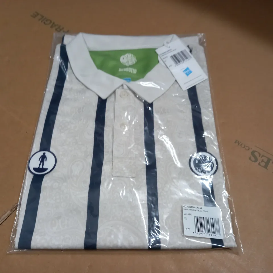 BAGGED PRETTYGREEN SUBBUTEO FOOTBALL POLO IN WHITE - XL