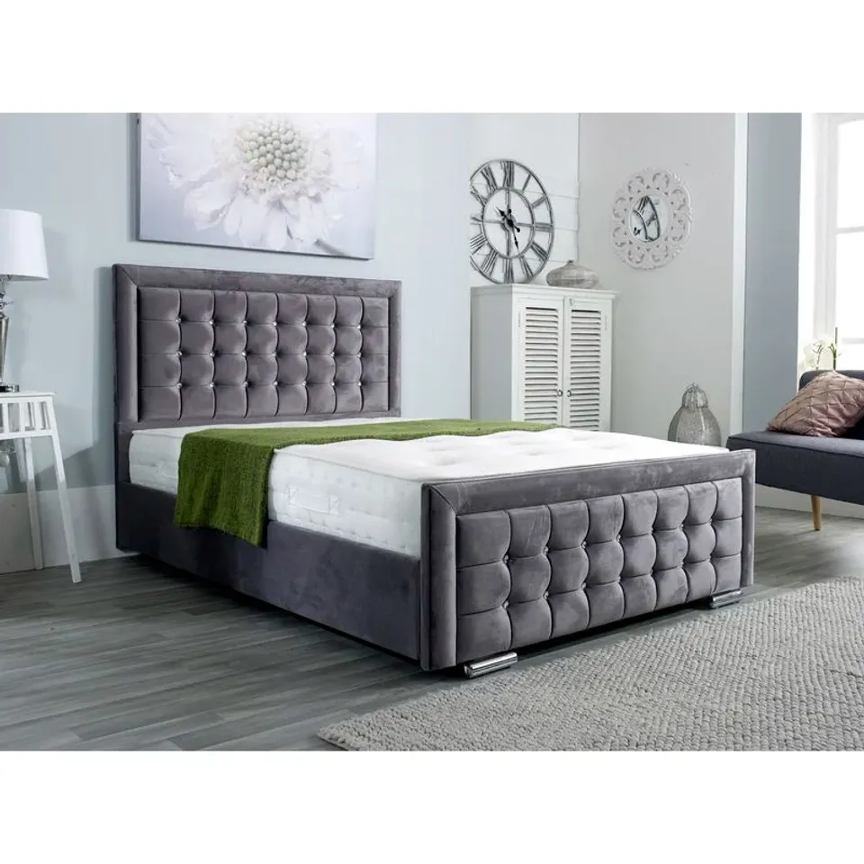 WRAPPED GIDNEY UPHOLSTERED BED FRAME - CHARCOAL // SIZE: 5FT KING (4 PIECES)