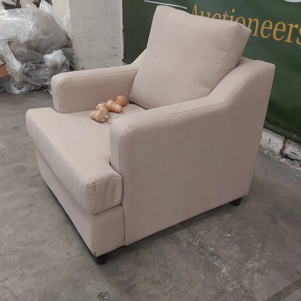 QUALITY DESIGNER BEIGE FABRIC UPHOLSTERED ARM CHAIR