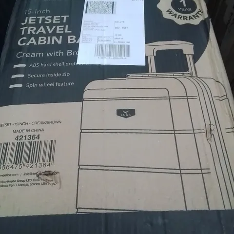 BOXED LUGG 15INCH JETSET TRAVEL CABIN BAG CREAM WITH BROWN 