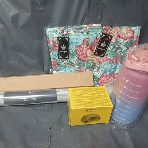 APROXIMATELY 20 ASSORTED HOUSEHOLD ITEMS TO INCLUDE WALLPAPER, WATER BOTTLE, KNIFE BAR, ETC