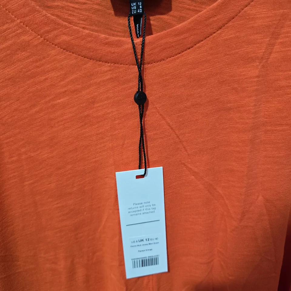 ME+EM FLARED SLUB JERSEY MAXI DRESS - PAPAYA ORANGE, UK 12