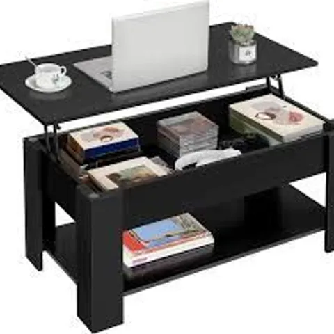 BOXED YAHEETECH COFFEE/TEA TABLE WITH STORAGE SPACE FOR LIVING ROOM - BLACK (1 BOX)