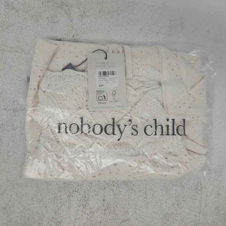 BAGGED NOBODY'S CHILD KNIT & BRODERIE CAMI TOP IN CREAM SIZE UK SMALL
