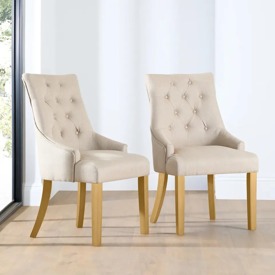 BOXED DUKE DINING CHAIR, OATMEAL CLASSIC LINEN-WEAVE FABRIC & NATURAL OAK FINISHED HARDWOOD (1 BOX)